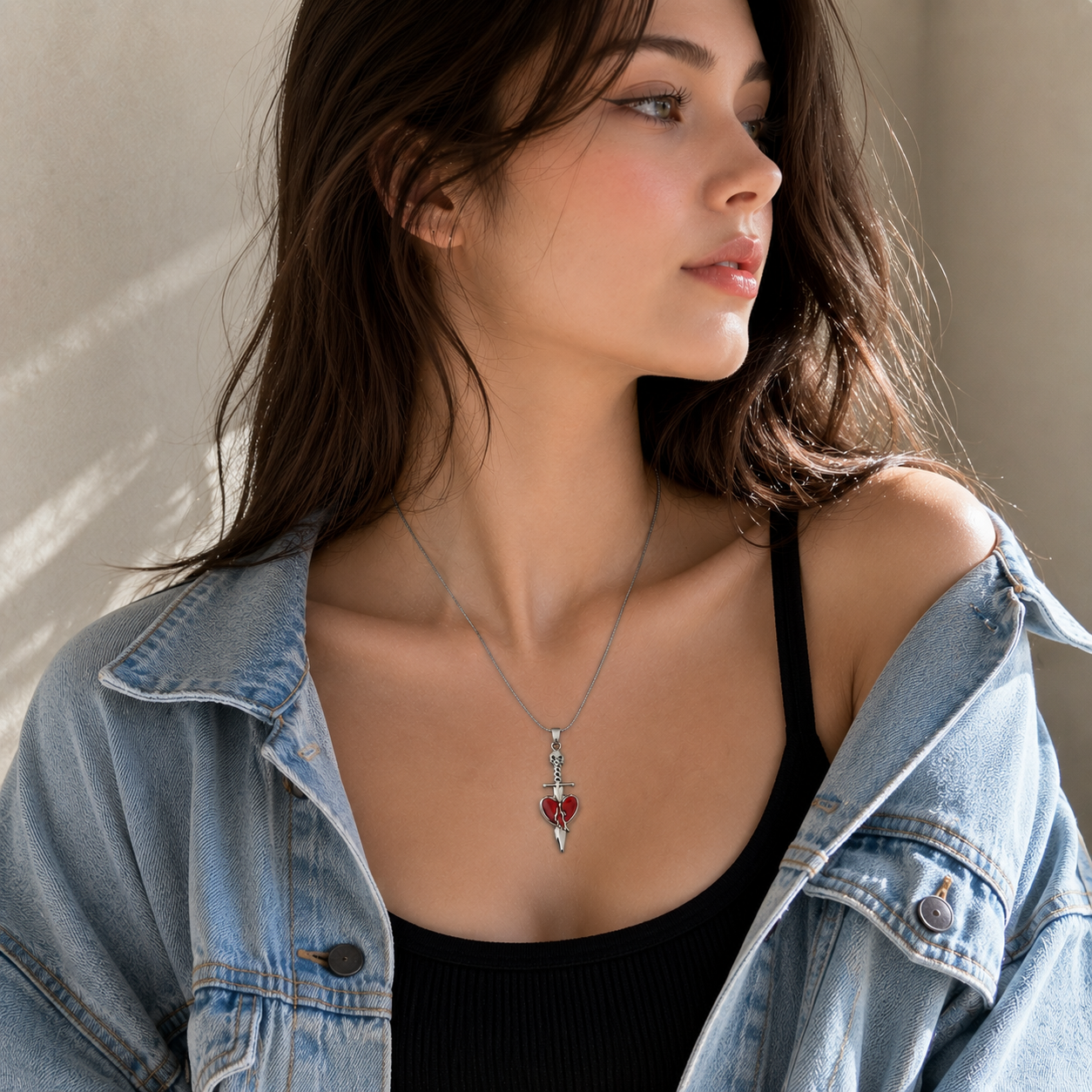 🗡️ Broken Heart Skull Dagger Pendant Necklace for Women