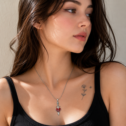 🗡️ Broken Heart Skull Dagger Pendant Necklace for Women