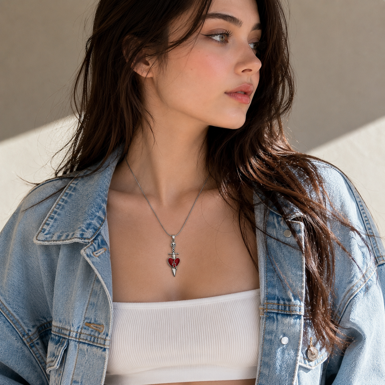 🗡️ Broken Heart Skull Dagger Pendant Necklace for Women