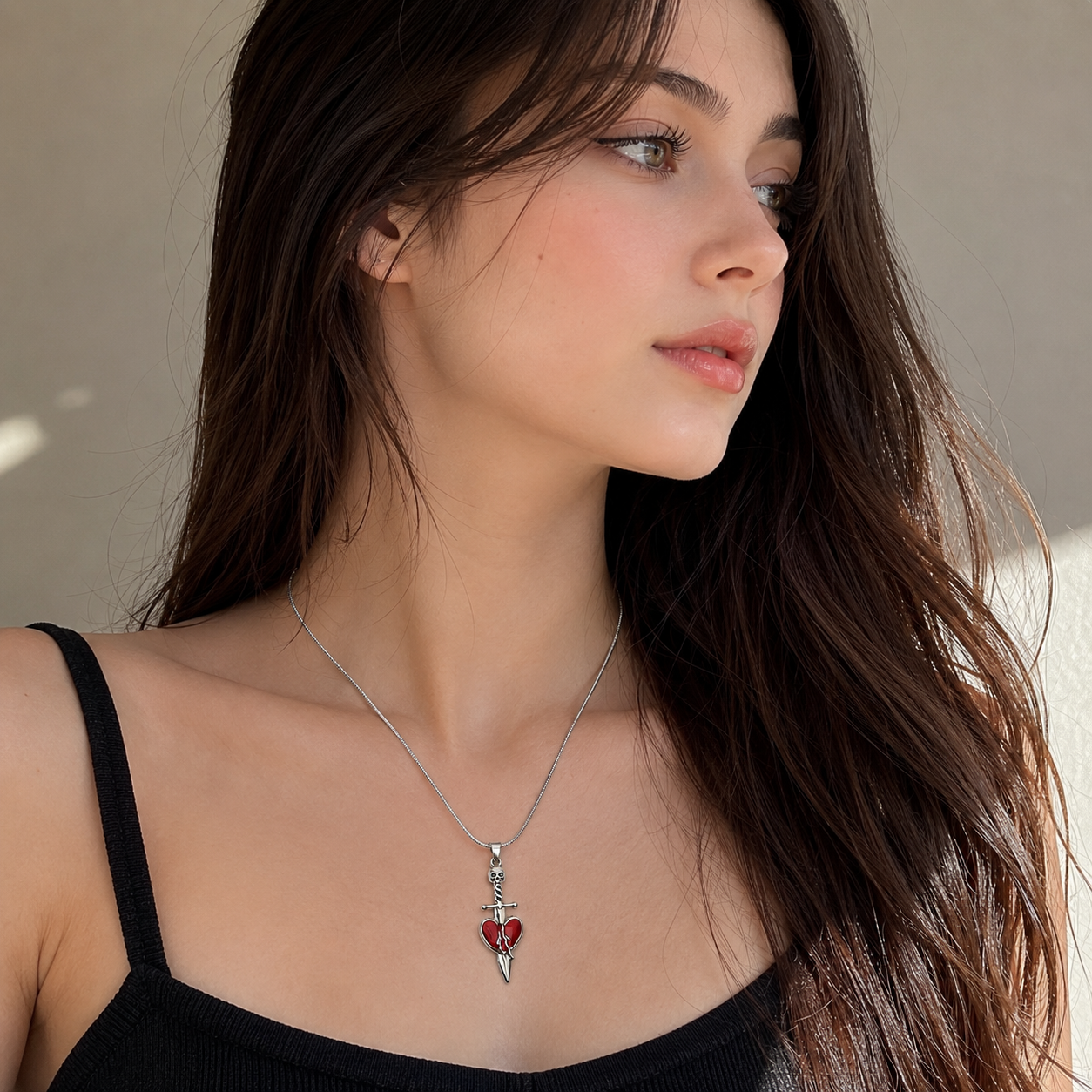 🗡️ Broken Heart Skull Dagger Pendant Necklace for Women