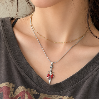 🗡️ Broken Heart Skull Dagger Pendant Necklace for Women