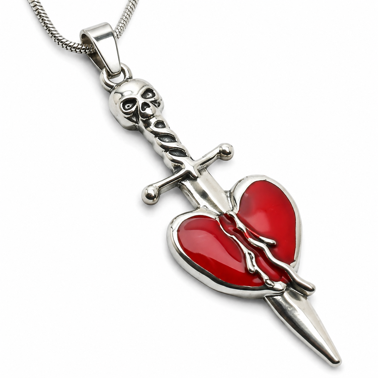 🗡️ Broken Heart Skull Dagger Pendant Necklace for Women