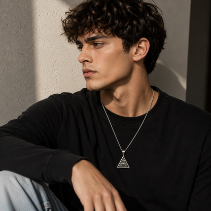 Illuminati Eye Triangle Pendant Necklace for Men