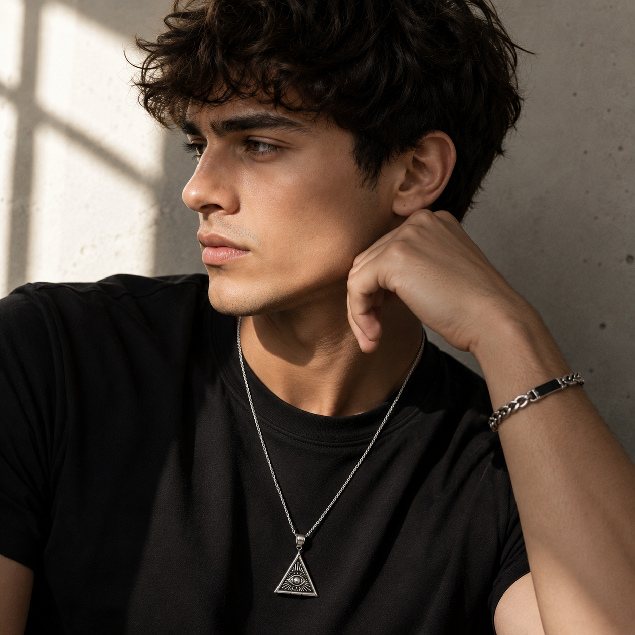 Illuminati Eye Triangle Pendant Necklace for Men