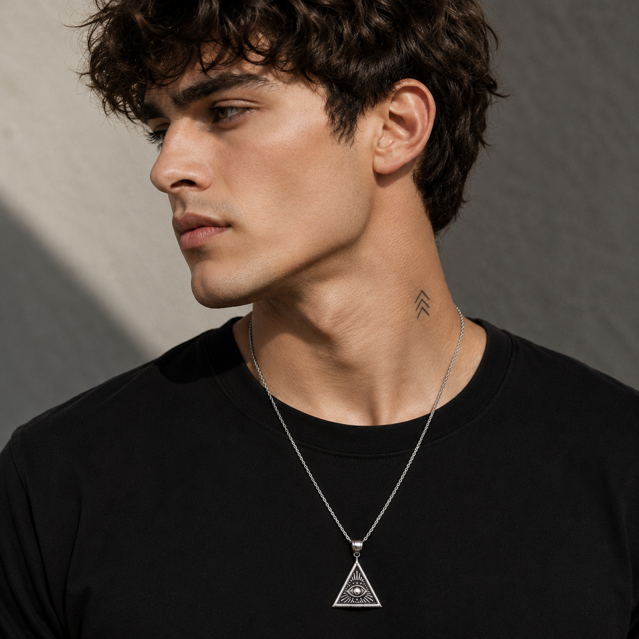 Illuminati Eye Triangle Pendant Necklace for Men