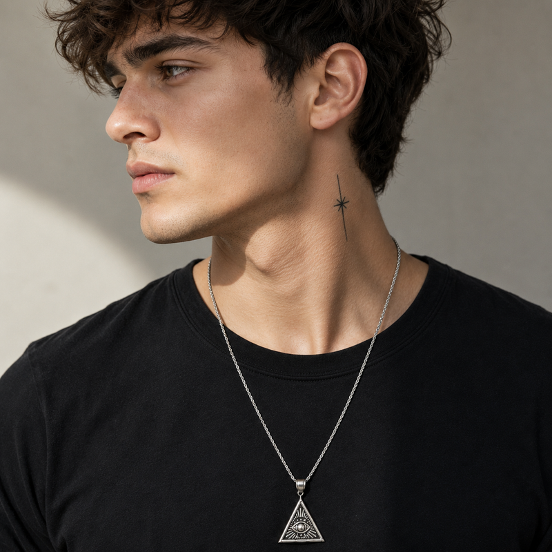 Illuminati Eye Triangle Pendant Necklace for Men