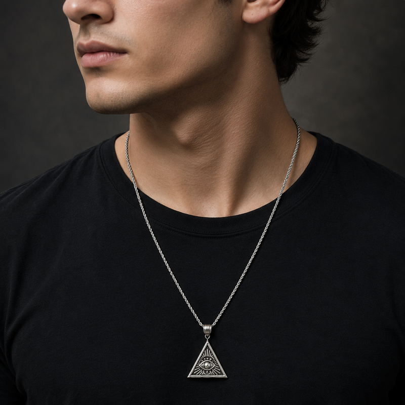 Illuminati Eye Triangle Pendant Necklace for Men