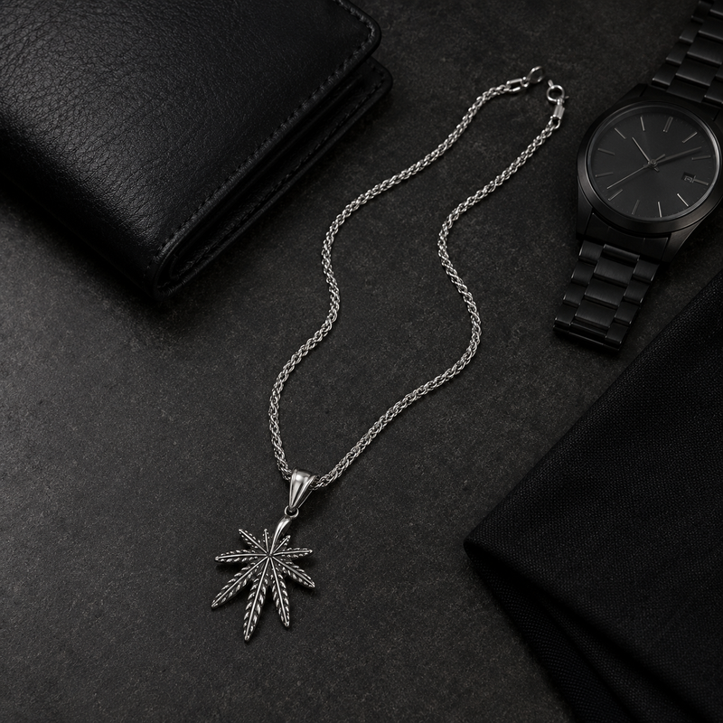 Zyvor Stainless Steel Leaf Pendant Necklace for Men