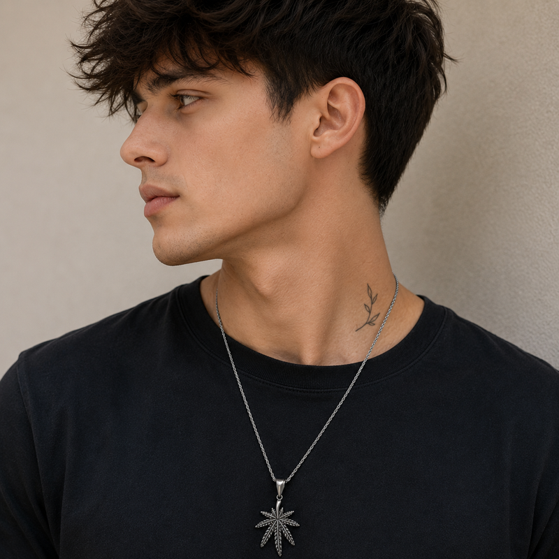 Zyvor Stainless Steel Leaf Pendant Necklace for Men