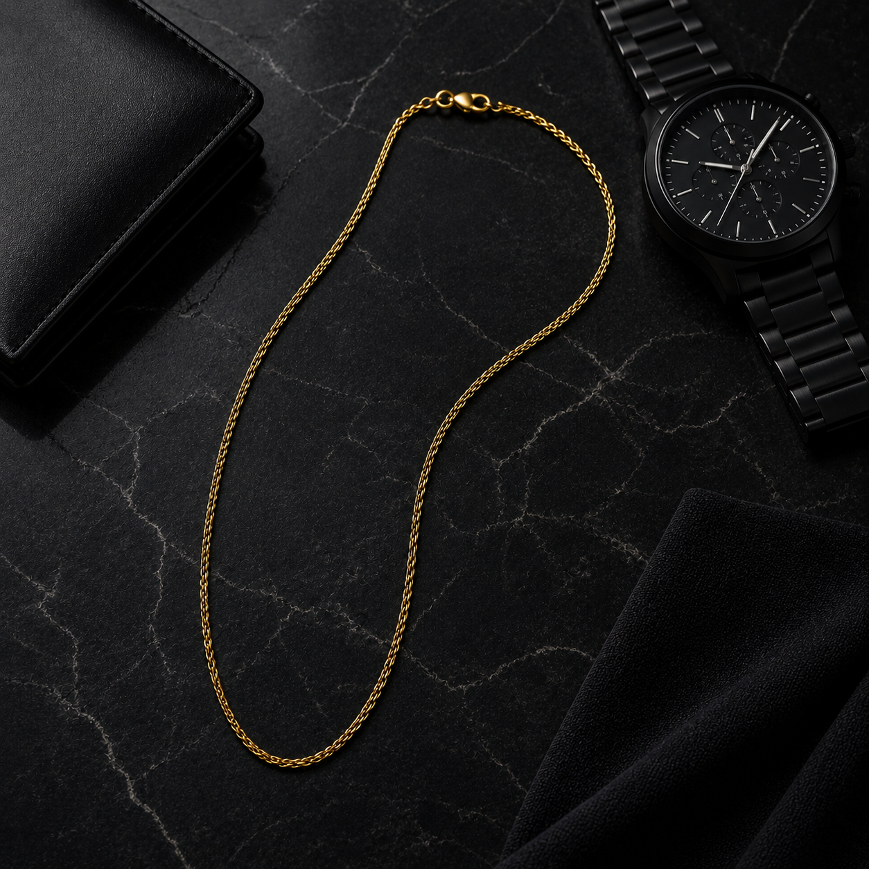 Zyvor Gold-Tone Stainless Steel Rope Chain Necklace for Men