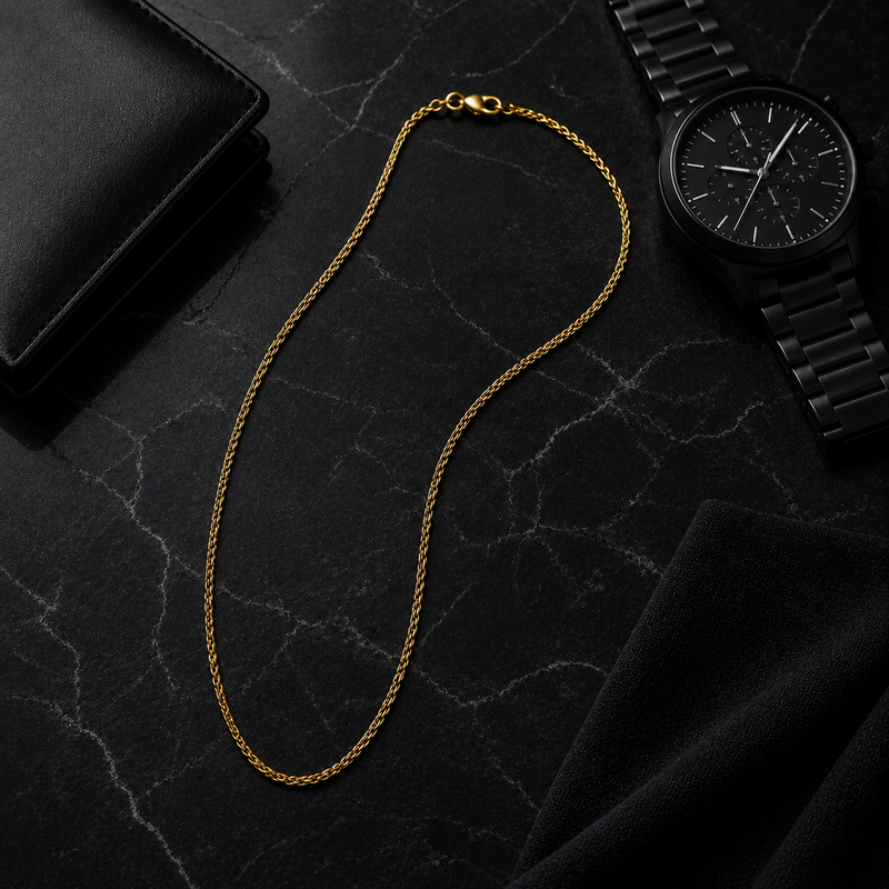 Zyvor Gold-Tone Stainless Steel Rope Chain Necklace for Men