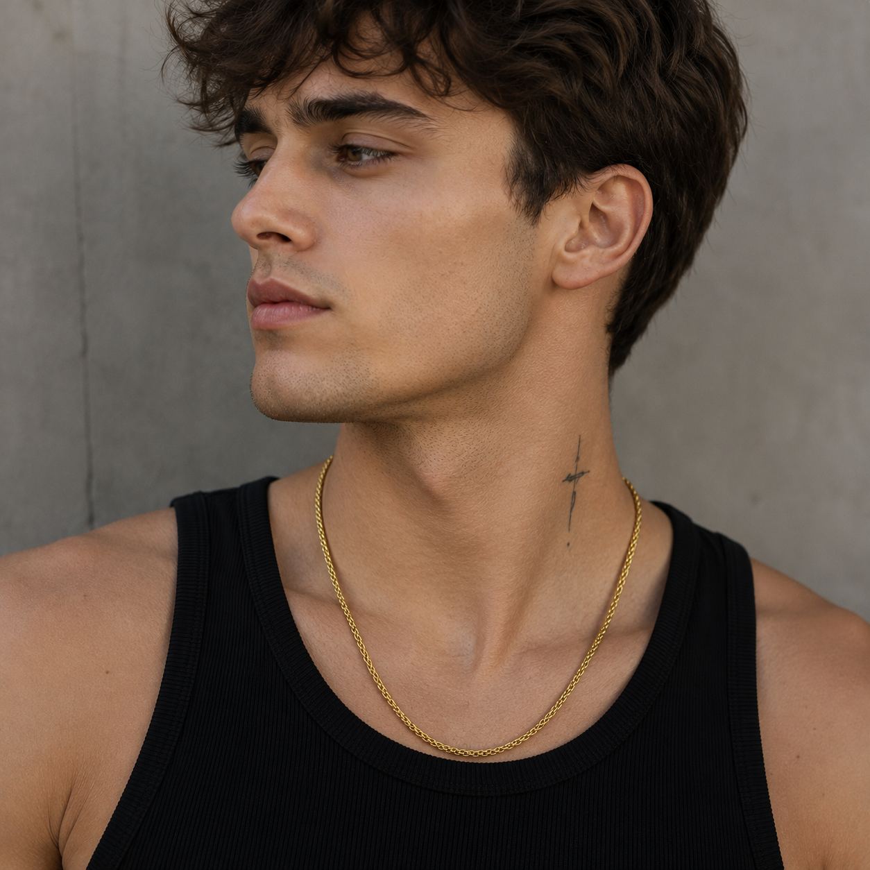 Zyvor Gold-Tone Stainless Steel Rope Chain Necklace for Men