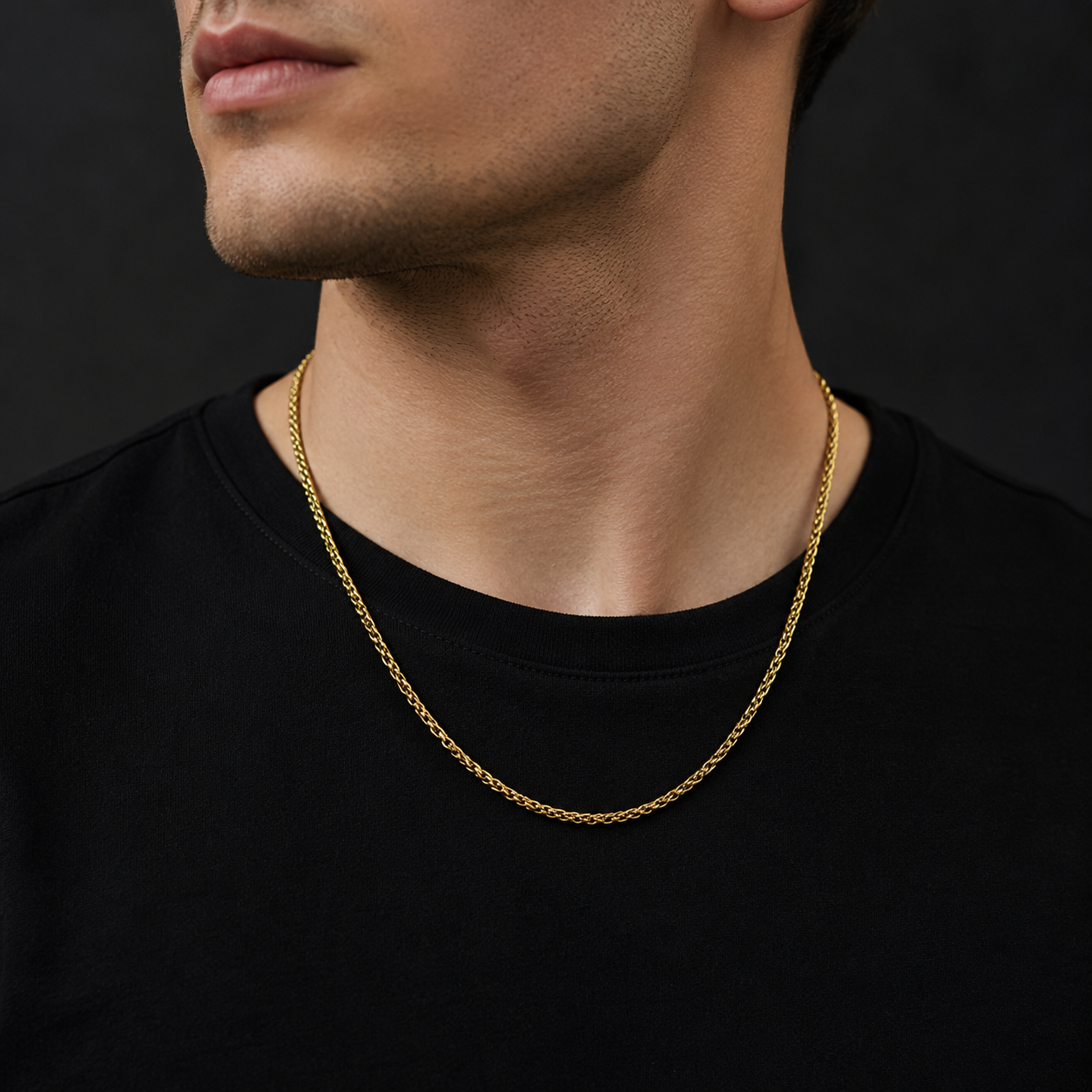 Zyvor Gold-Tone Stainless Steel Rope Chain Necklace for Men