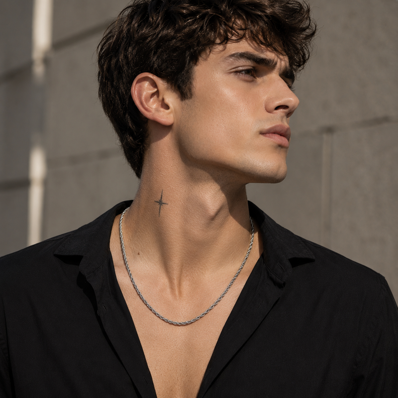 Stainless Steel Rope Chain Necklace for Men – Silver Twisted Link Chain