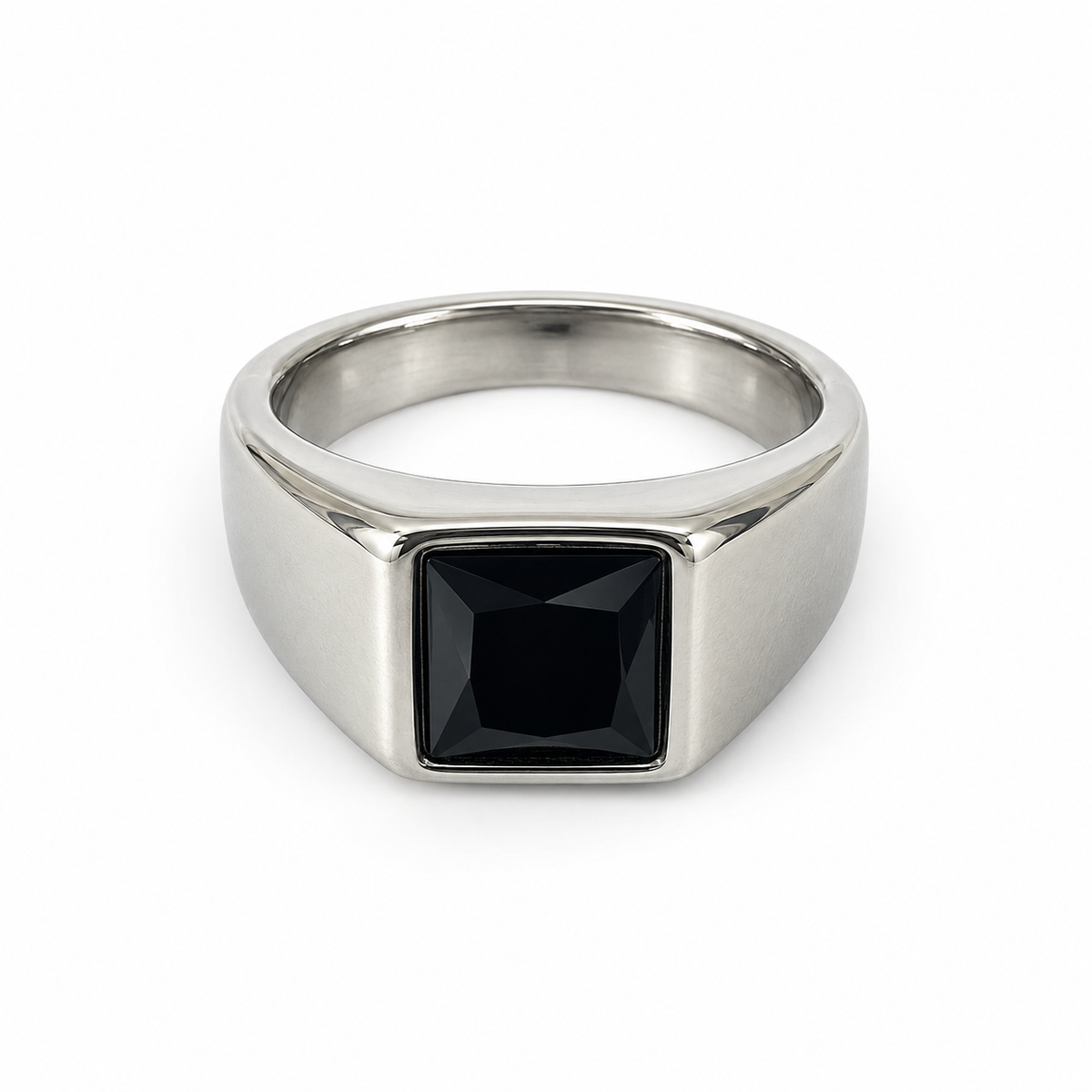 Midnight Onyx 925 Silver Stainless Steel Signet Ring