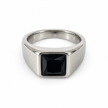 Midnight Onyx 925 Silver Stainless Steel Signet Ring
