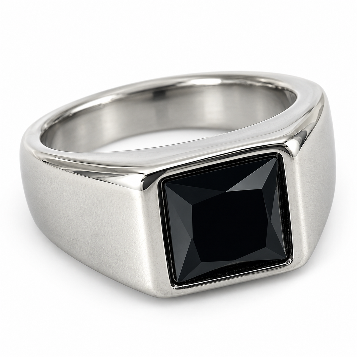 Midnight Onyx 925 Silver Stainless Steel Signet Ring