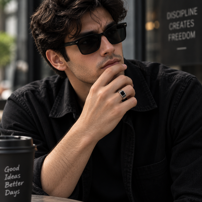 Midnight Onyx 925 Silver Stainless Steel Signet Ring
