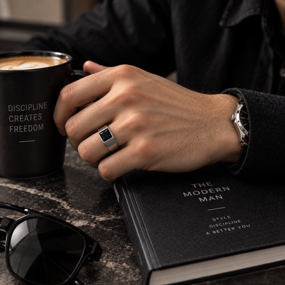 Midnight Onyx 925 Silver Stainless Steel Signet Ring