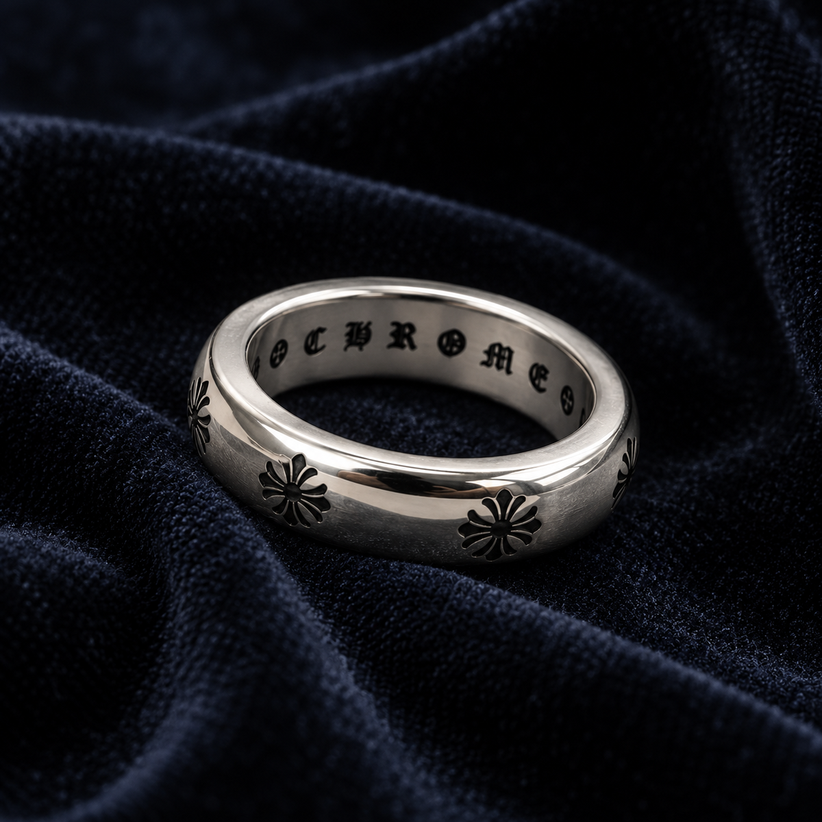 Chrome Cross Engraved 925 Silver Ring for Men