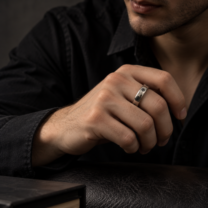 Chrome Cross Engraved 925 Silver Ring for Men