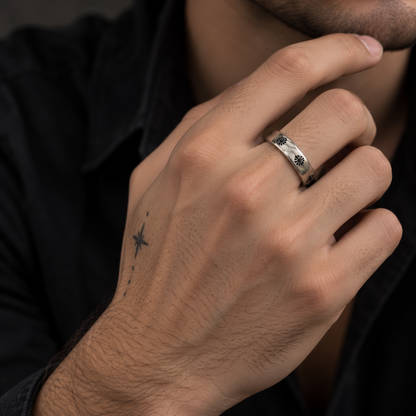 Chrome Cross Engraved 925 Silver Ring for Men