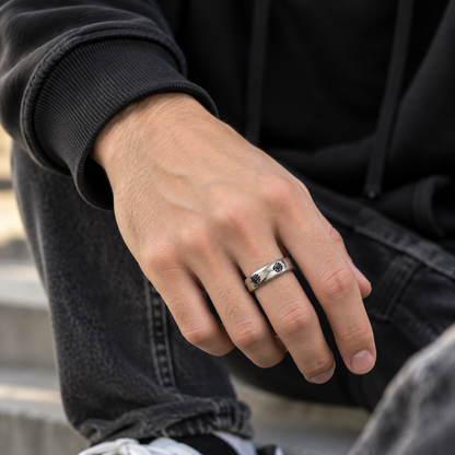 Chrome Cross Engraved 925 Silver Ring for Men