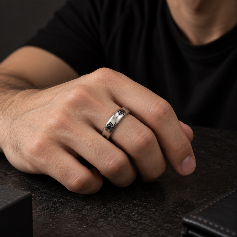 Chrome Cross Engraved 925 Silver Ring for Men
