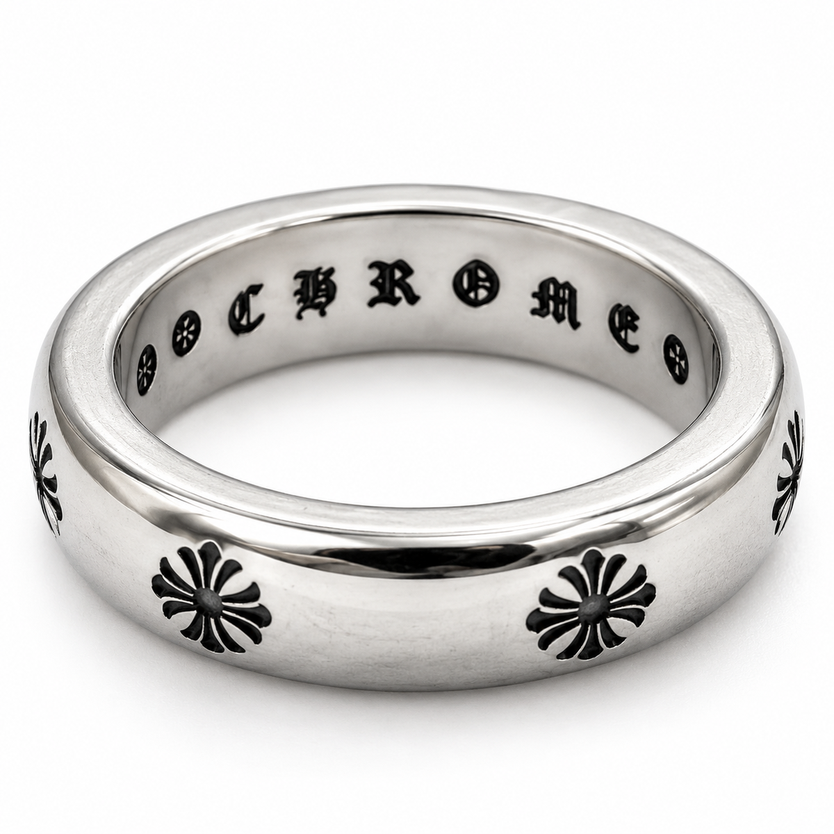 Chrome Cross Engraved 925 Silver Ring for Men