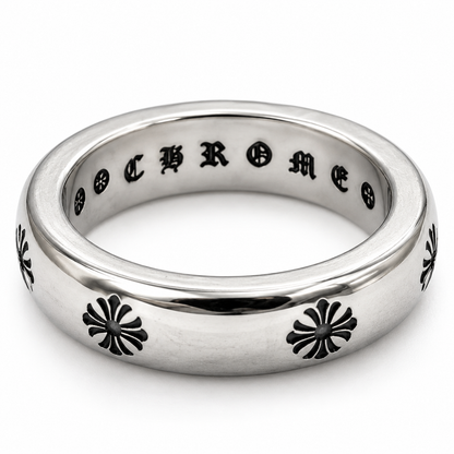 Chrome Cross Engraved 925 Silver Ring for Men