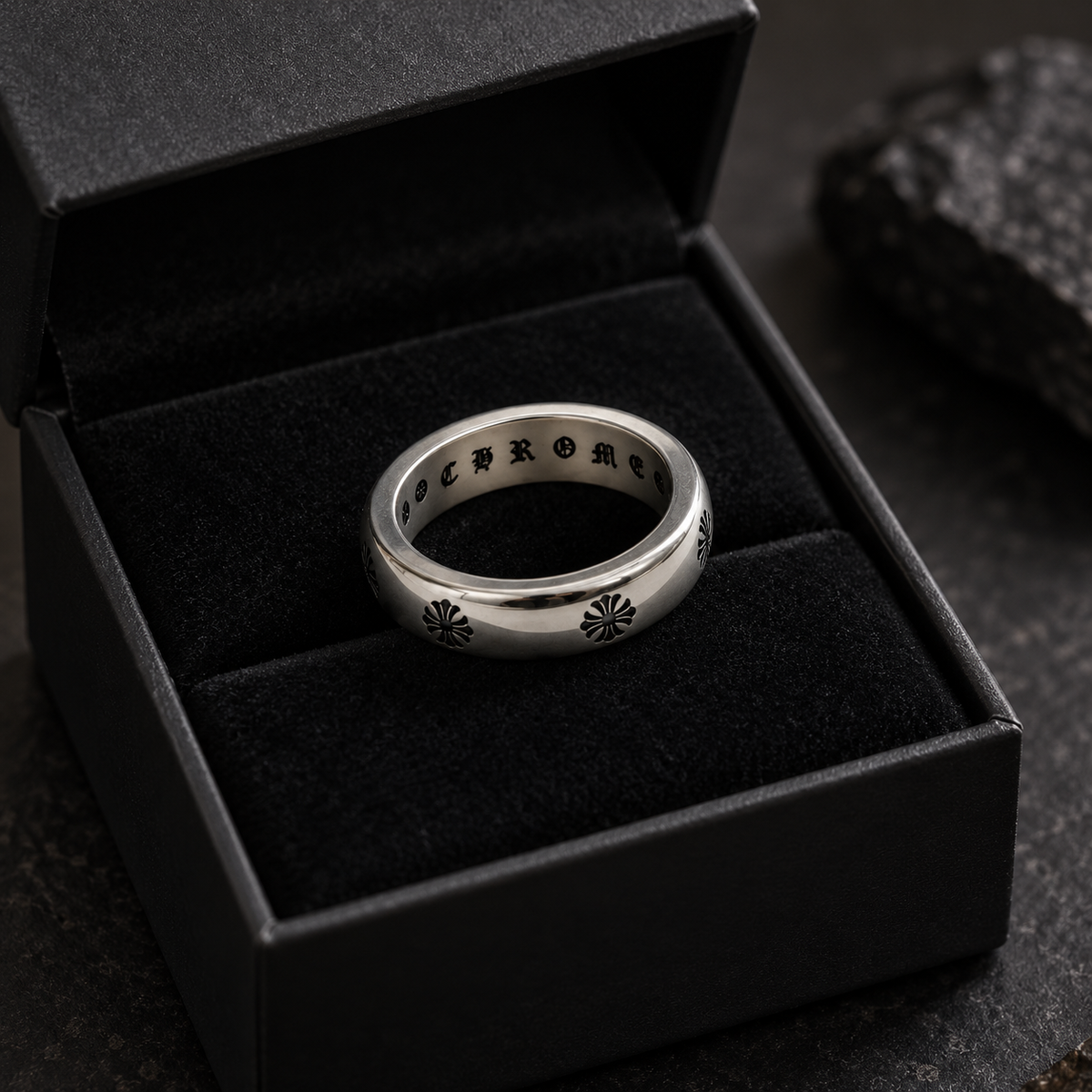 Chrome Cross Engraved 925 Silver Ring for Men