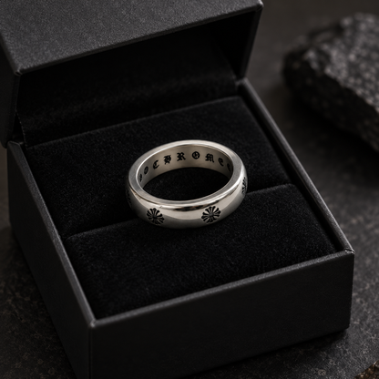 Chrome Cross Engraved 925 Silver Ring for Men