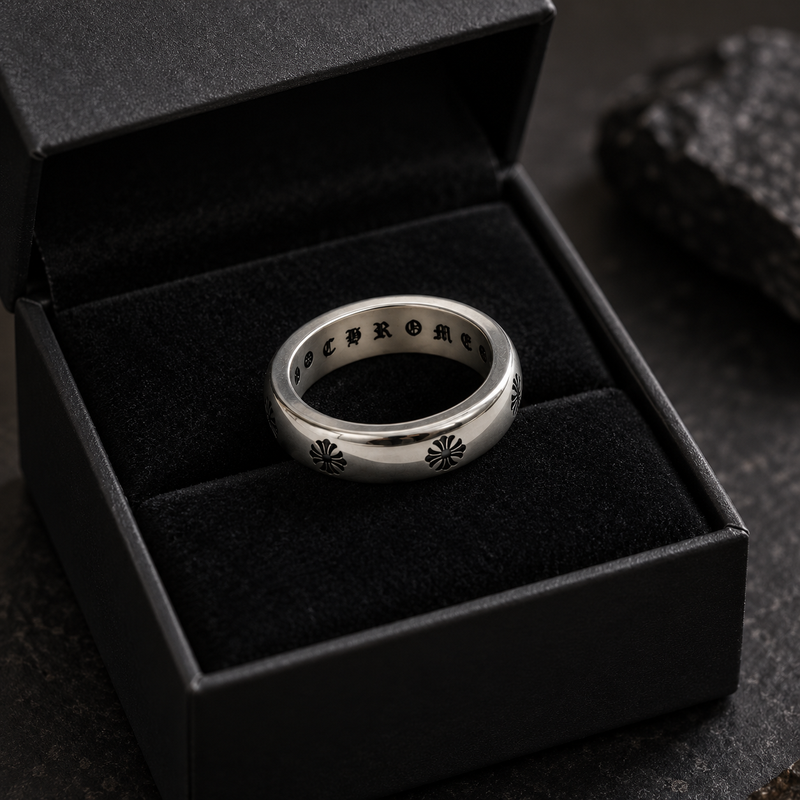 Chrome Cross Engraved 925 Silver Ring for Men