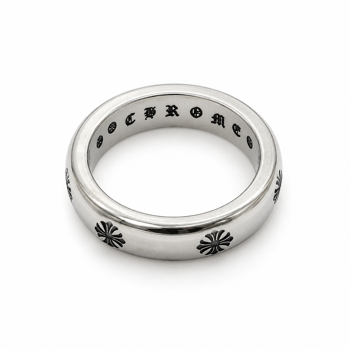 Chrome Cross Engraved 925 Silver Ring for Men