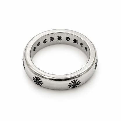 Chrome Cross Engraved 925 Silver Ring for Men