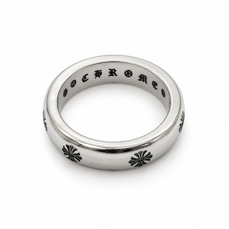 Chrome Cross Engraved 925 Silver Ring for Men