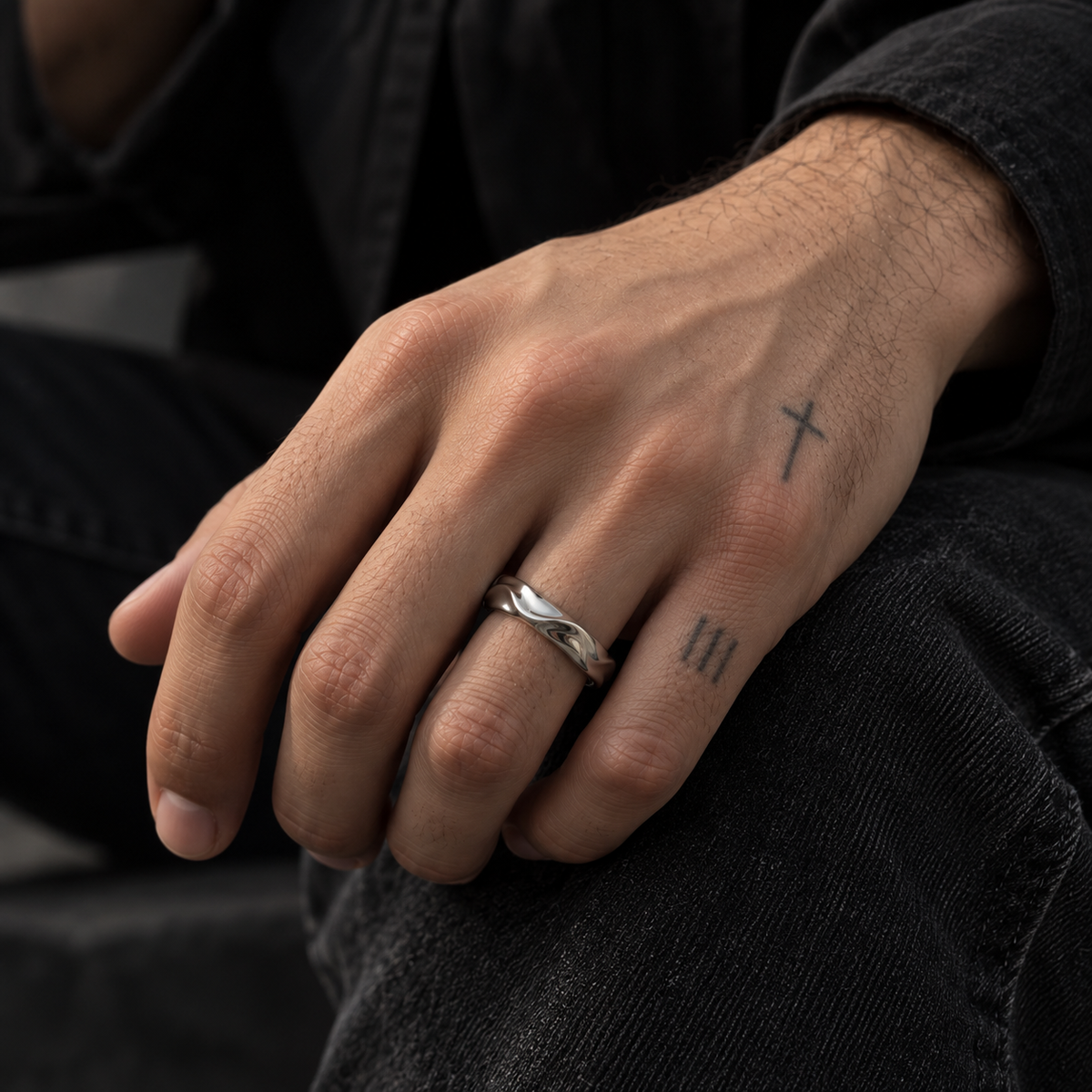 Fluid Wave Silver Finish Stainless Steel Ring for Men