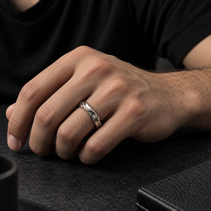 Fluid Wave Silver Finish Stainless Steel Ring for Men