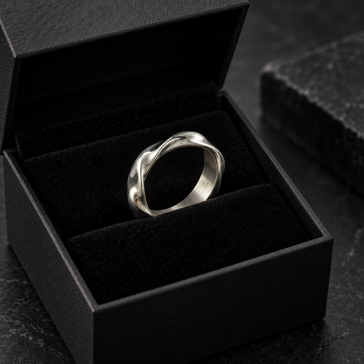 Fluid Wave Silver Finish Stainless Steel Ring for Men