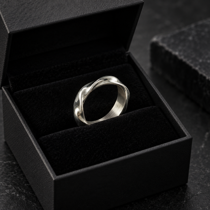 Fluid Wave Silver Finish Stainless Steel Ring for Men