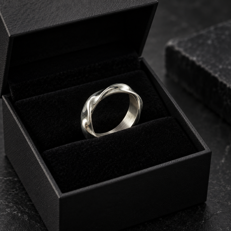 Fluid Wave Silver Finish Stainless Steel Ring for Men