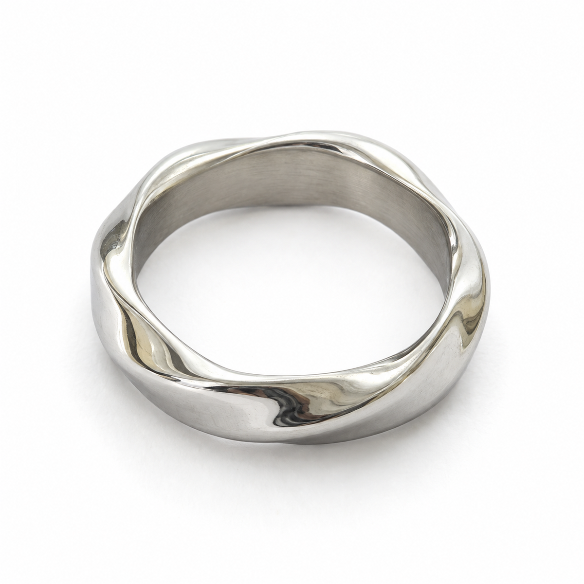 Fluid Wave Silver Finish Stainless Steel Ring for Men