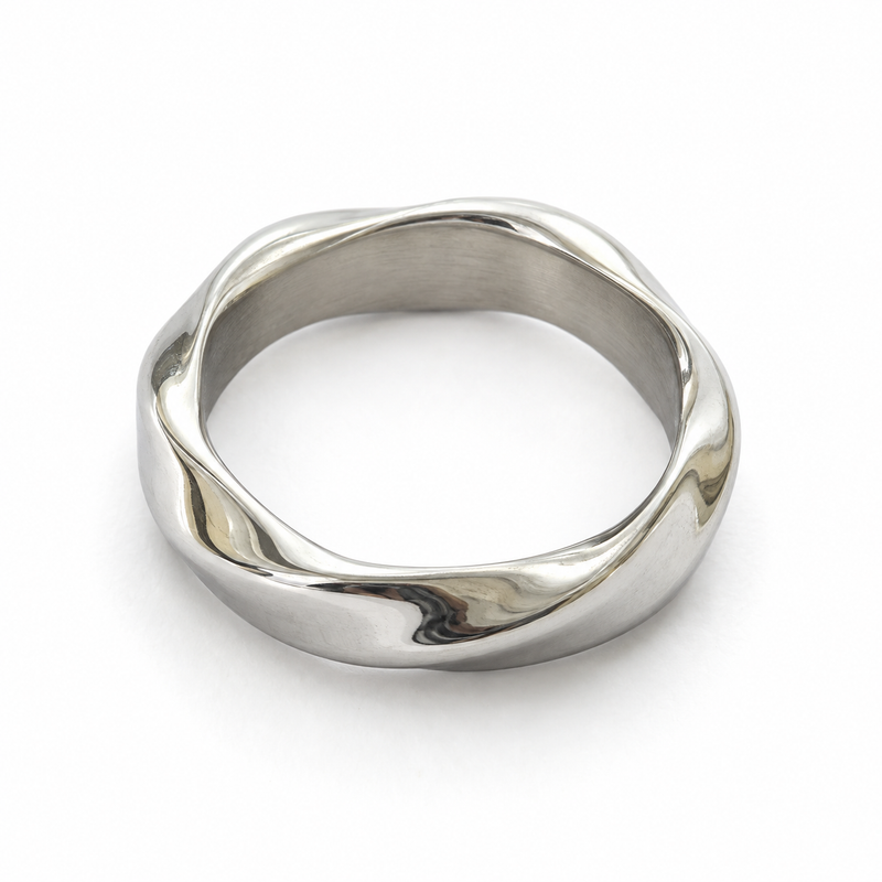Fluid Wave Silver Finish Stainless Steel Ring for Men