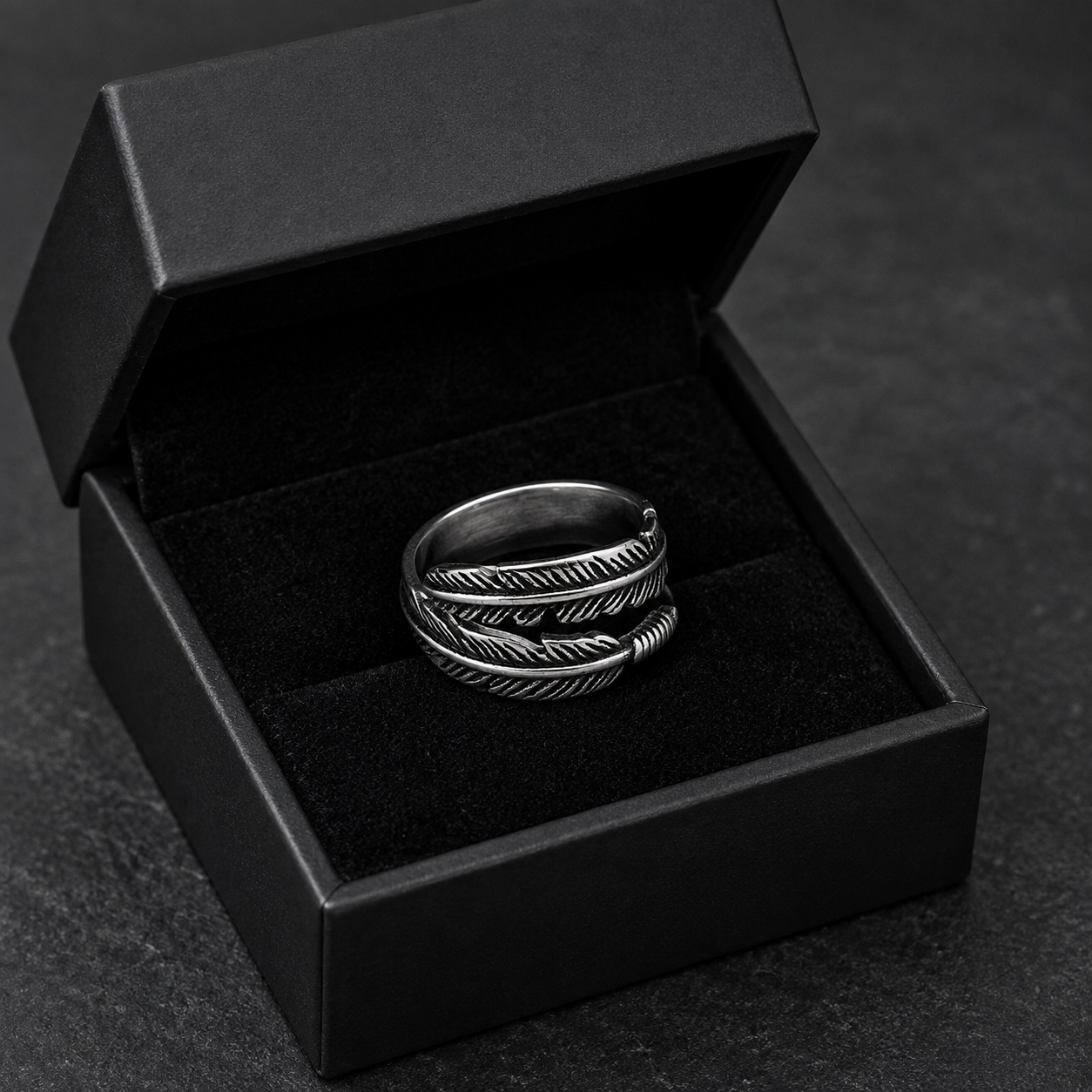Zyvor Feather Wrap Adjustable Stainless Steel Ring for Men