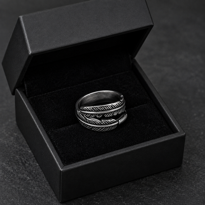 Zyvor Feather Wrap Adjustable Stainless Steel Ring for Men