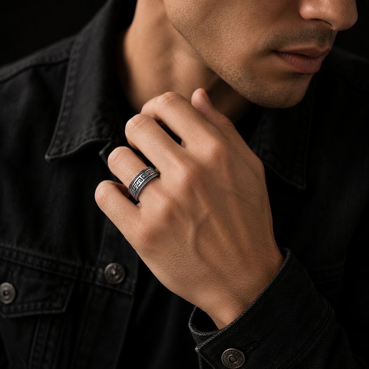 Greek Key Stainless Steel Ring for Men