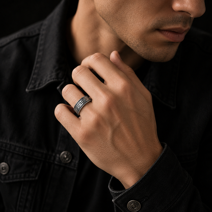 Greek Key Stainless Steel Ring for Men