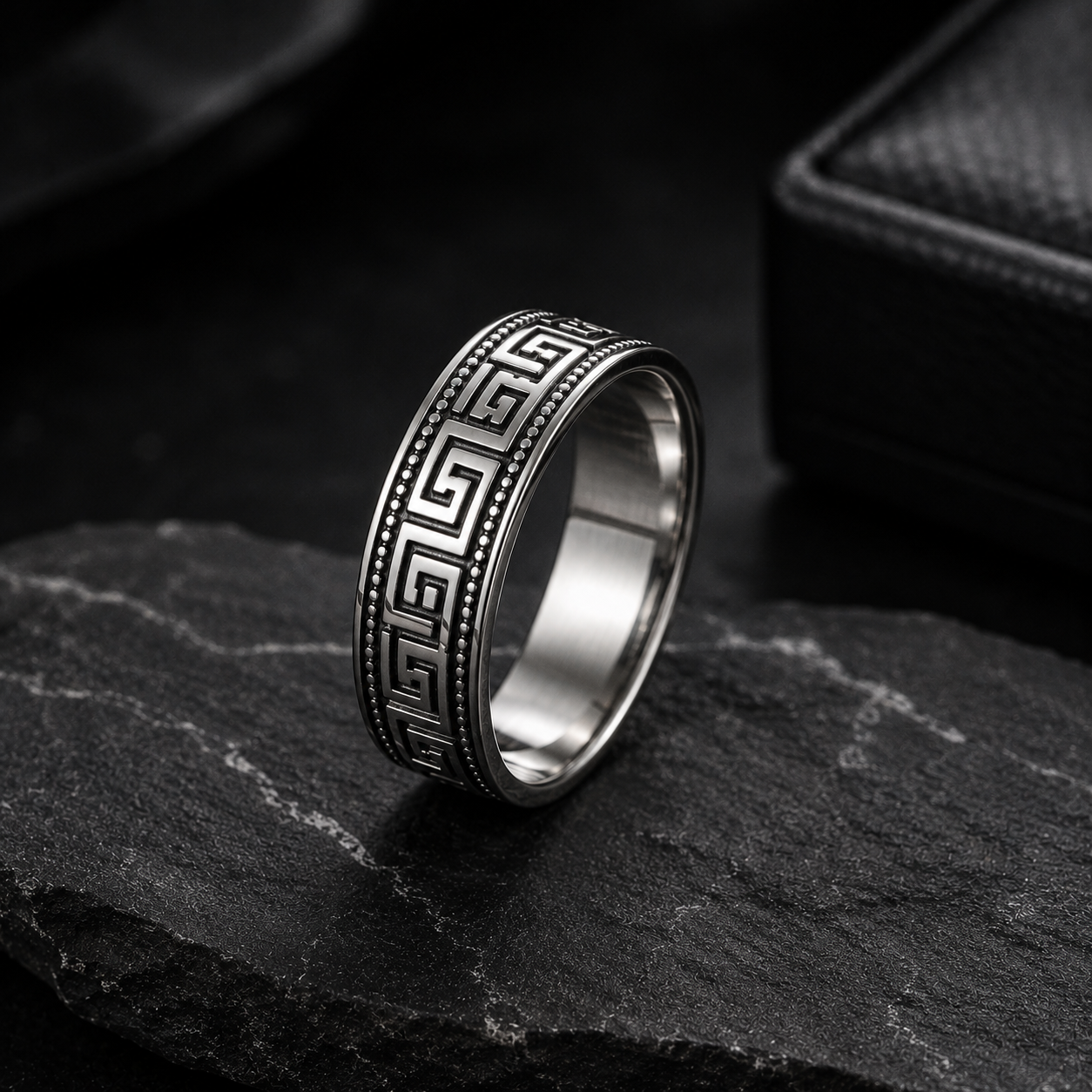 Greek Key Stainless Steel Ring for Men