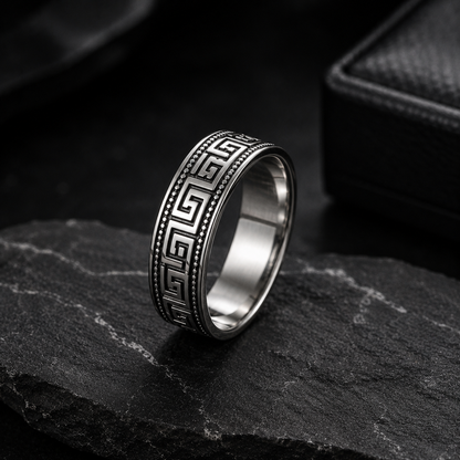 Greek Key Stainless Steel Ring for Men