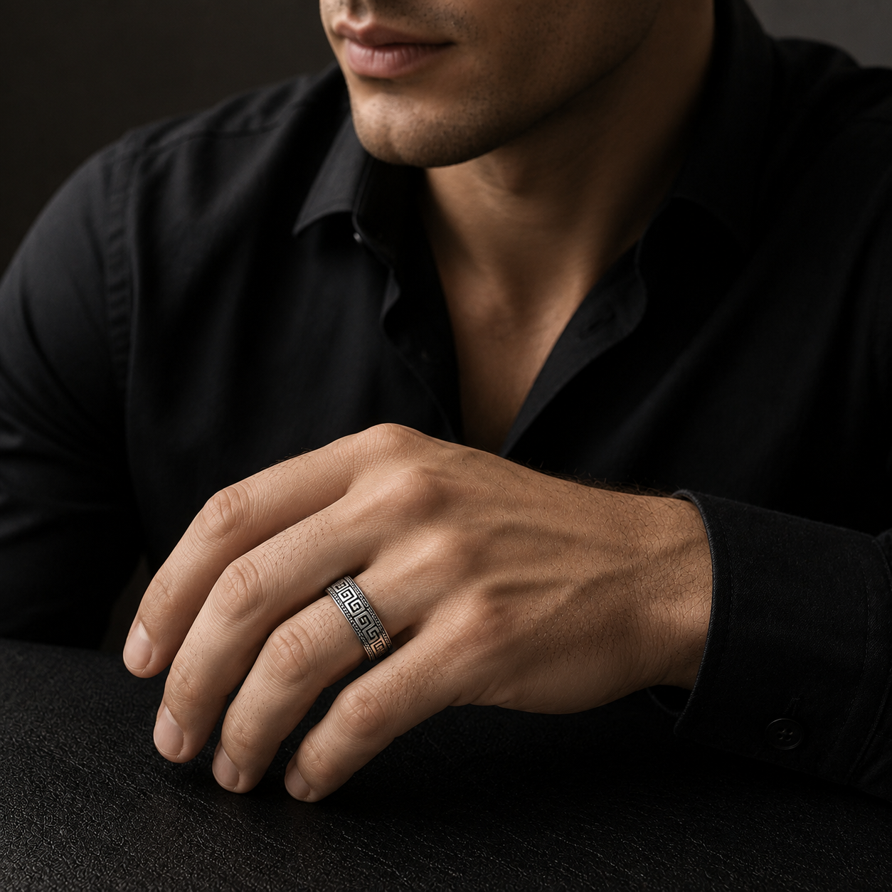 Greek Key Stainless Steel Ring for Men